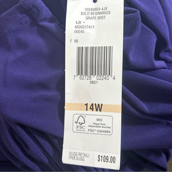 NWT Evan-Picone Grape Mist Dress Women’s 14 Short Sleeve Ruched Waist V Neck Zip - Picture 11 of 11